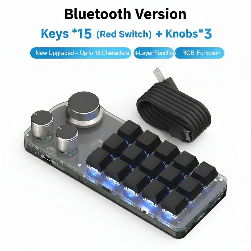 Small mechanical keyboard with RGB lighting on a white background